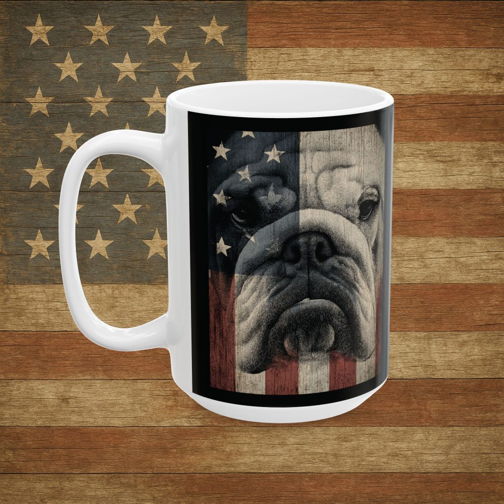English Bulldog Coffee Mug – Two-Sided Patriotic Bulldog