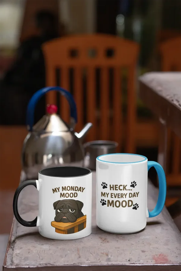 Bulldog Coffee Mug – Funny Two-Sided “My Monday Mood Every Day Mood” Bulldog Design