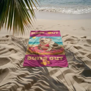 English Bulldog Beach Towel – Suns Out, Buns Out Bulldog Summer Towel