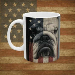 English Bulldog Coffee Mug – Two-Sided Patriotic Bulldog & Bullgodz Signature
