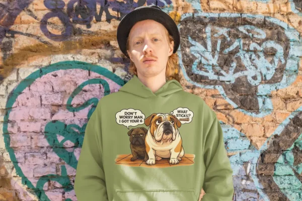 English Bulldog Hoodie – Unisex Two Types of Bulldog Funny Cartoon Design Bullgodz