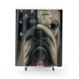 English Bulldog Shower Curtain – Patriotic Bulldog Flag Design for Bathroom Décor