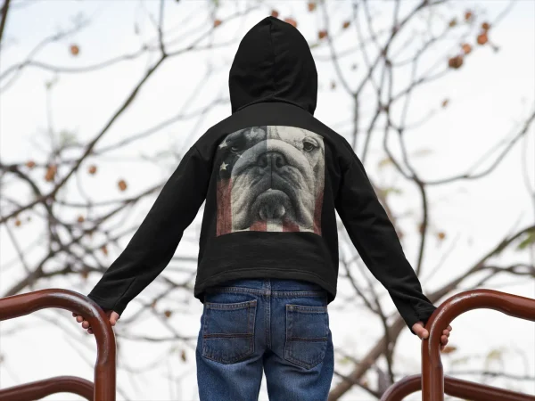 Kids Bulldog Hoodie – Patriotic Bulldog Graphic for Young Bulldog Lovers