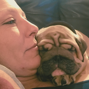 original photo of nicole and osiris used for bulldog mom tattoo design shirt