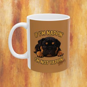 english bulldog coffee mug with sleeping bulldog puppy and if im nappin im not yappin design