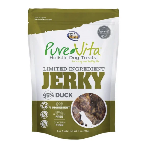 Pure Vita Duck jerky chicken free treats for Bulldogs