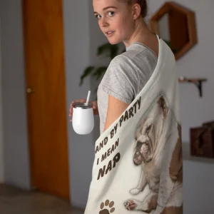English Bulldog Blanket – I Like to Party (And by Party I Mean Nap) Fleece Throw