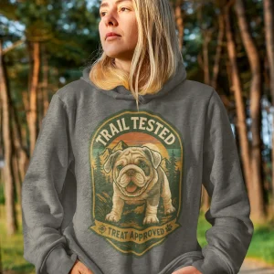 English Bulldog Hoodie – Trail Tested, Treat Approved (Women’s Hoodie)