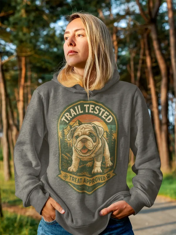 English Bulldog Hoodie – Trail Tested, Treat Approved (Women’s Hoodie)